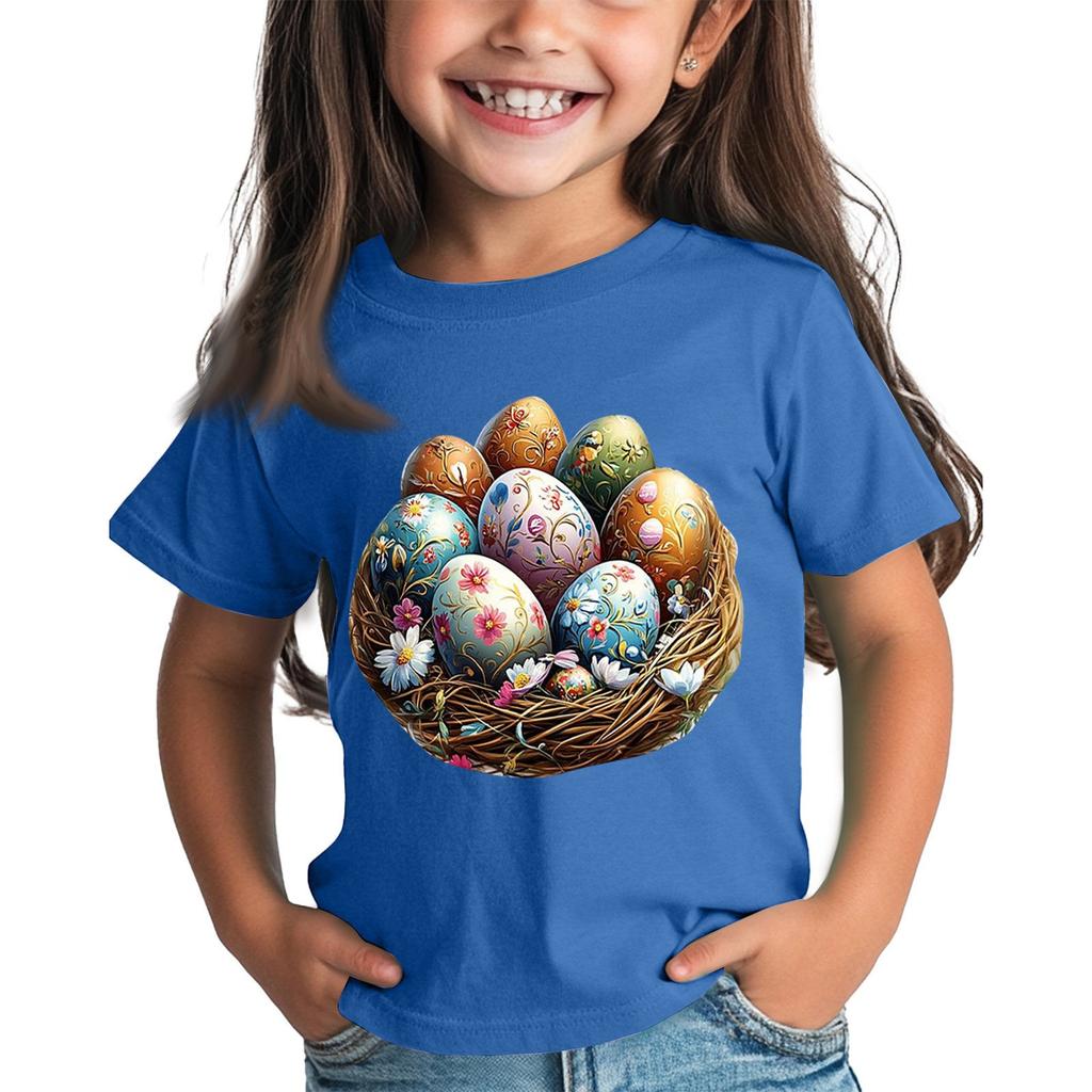 Children's Tops Boys Girls Easter Print Short-sleeved T-shirt Tops Bottoming Shirt