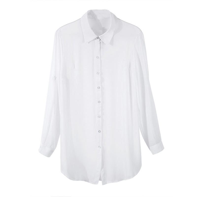 Women's Sleepwear Spring/Fall Sexy Chiffon Shirt—New Arrival Mid-Length Korean-Style Sun Protection Top