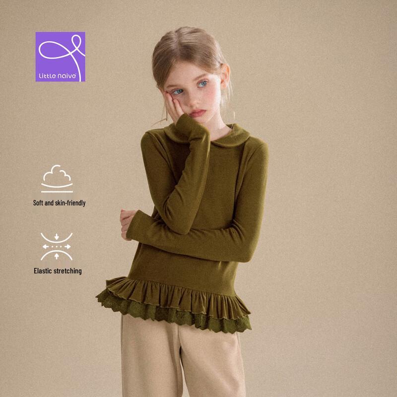 Little Naive Girls' Long Sleeve Doll Collar T-Shirt