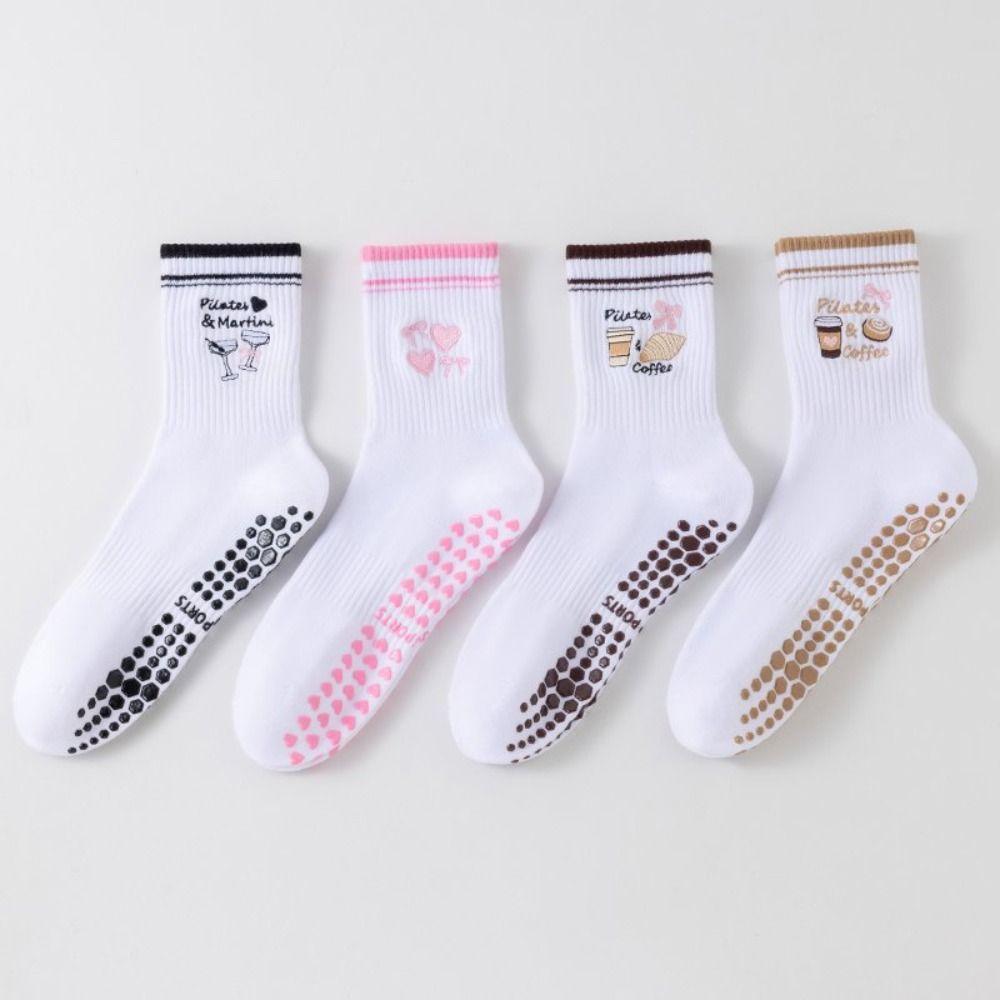 Harajuku Street Pilates Socks Breathable Cherry Embroidery Socks New Mid Tube Socks