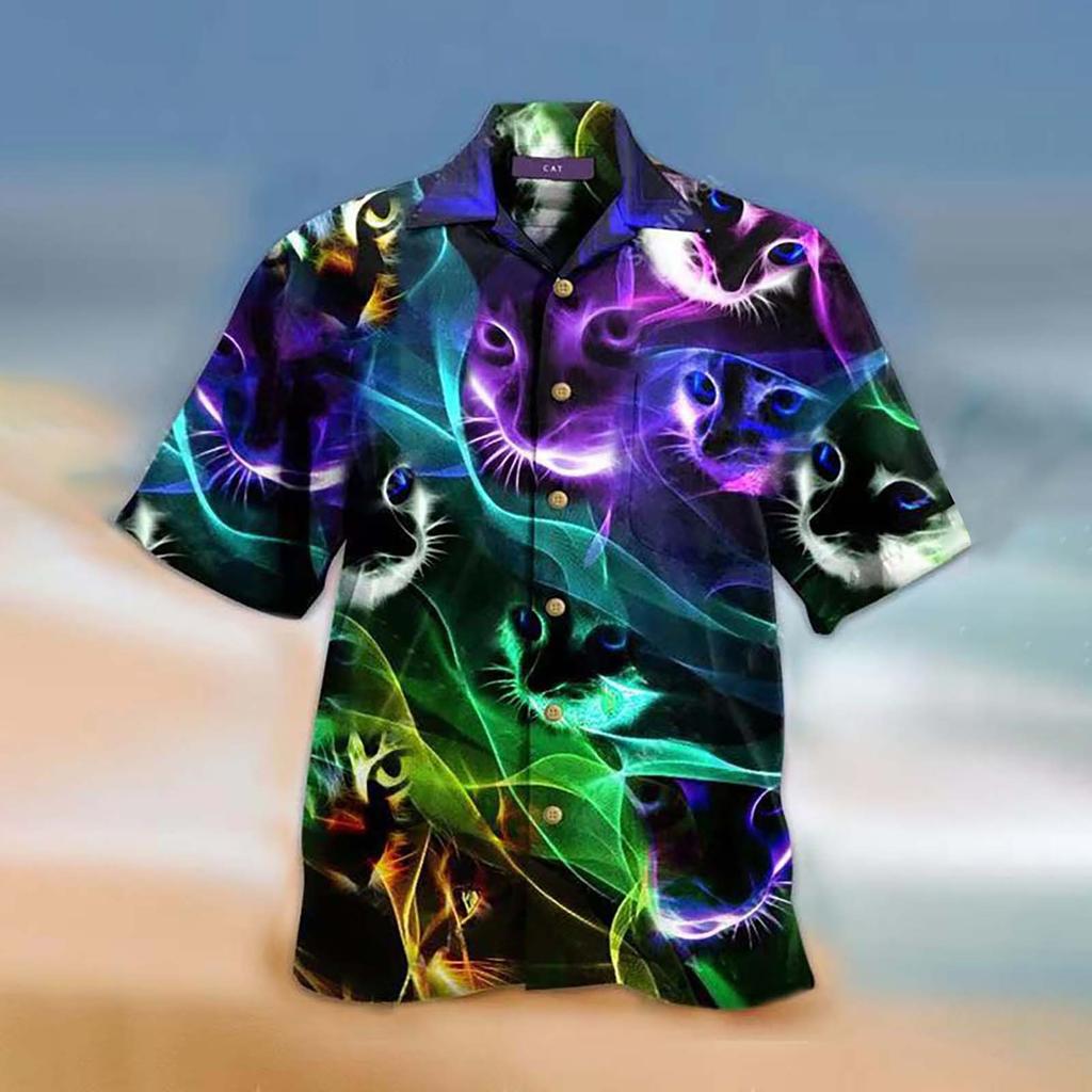 Men's Fashion Cool Cute Casual Hawaiian Print Casual Shirt Short Sleeve Top