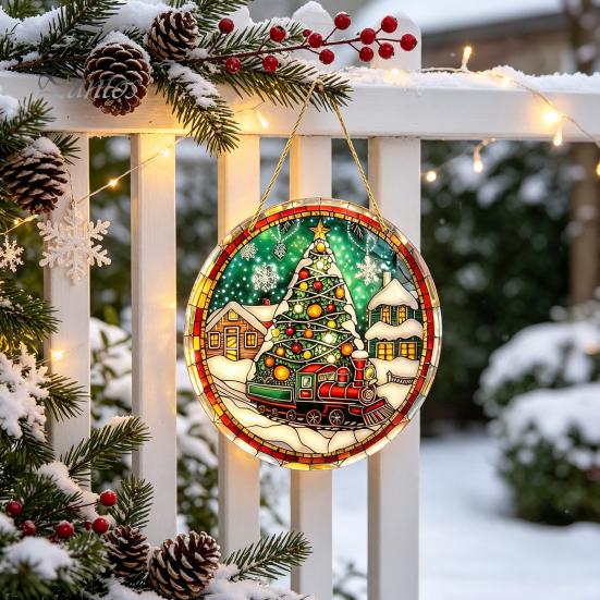 Artistic Decorative Sheets 2D Flat Acrylic Christmas Tree Pendant with Lanyard, Lightweight Lanyard Pendants Winter Snowscape Hanging Ornament