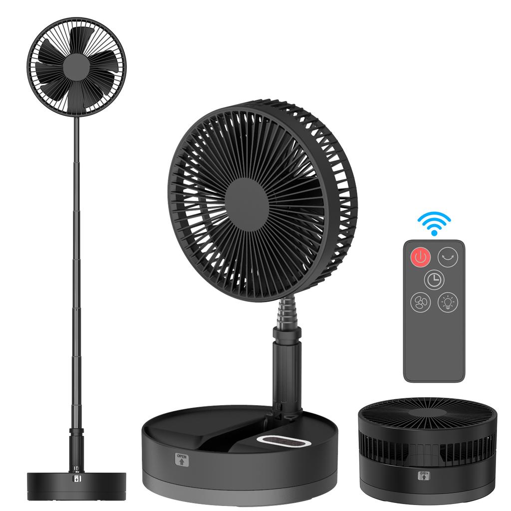 9-inch Portable   Fan 10800mAh Battery Type-C Rechargble Oscillating Standing Fan with LED Night Light Remote Control Telescopic 4 Speed Quiet 