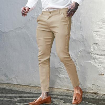 Herrenhose, mittelhoher Bund, normale Passform, einfarbig, lange Hose mit Taschen, Reißverschluss, Knopfleiste, Bleistifthose