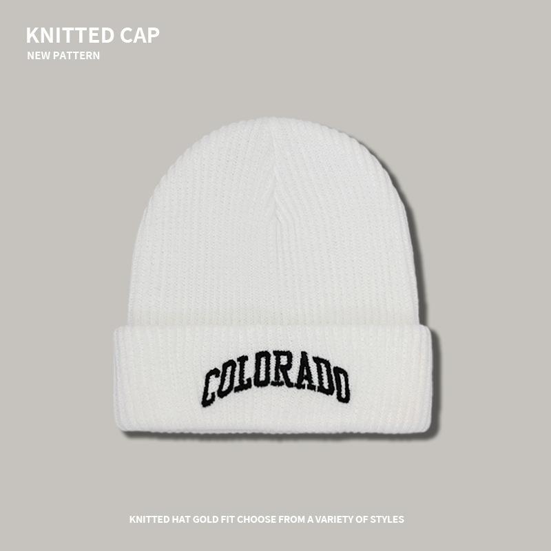 Tide brand embroidered letter knitted wool hat women's autumn and winter big head circumference windproof ear protection warm cover cold hat