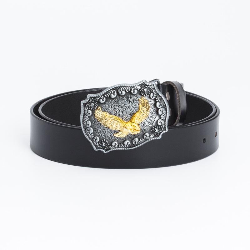 Vintage Cowhide Leather Eagle Belt - Western Cowboy Style for Youth & Stylish Guys
