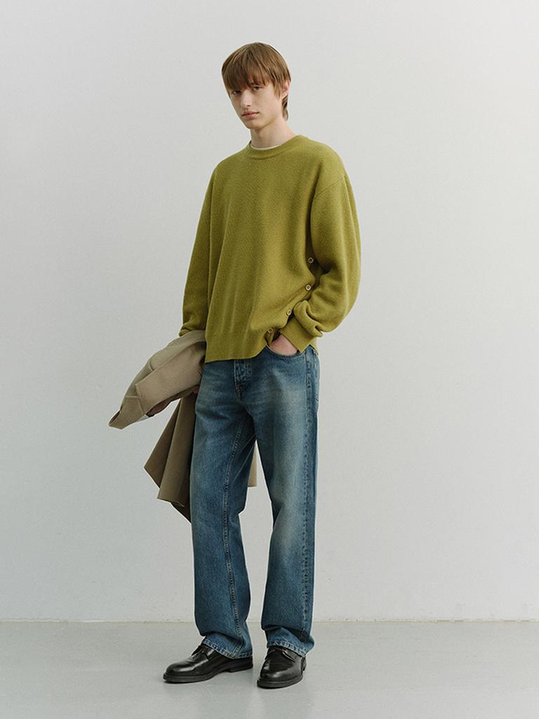 Deonseuteupomaen Buttoned Crewneck Sweater_Unisex_Udsw6A107_Olive