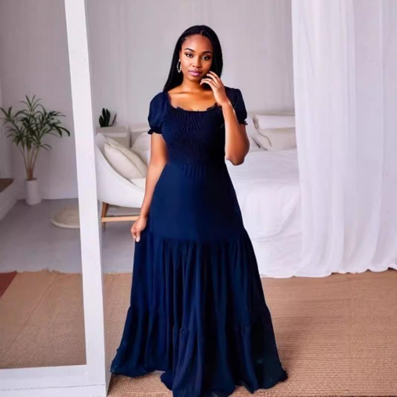 Women's New Commuter Solid Colour Square Neck Range Patchwork Long Dresses Dresses