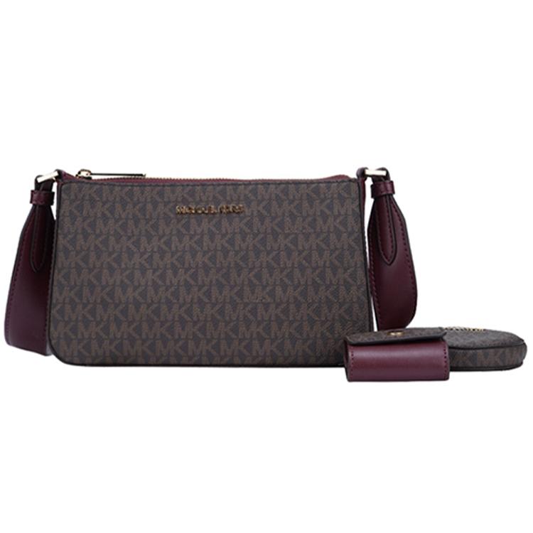New MICHAEL KORS Jet Set PVC Crossbody Bag Shoulder Bag Small Size Women's Brown & Burgundy 35S1GTVC3B-MERLOT