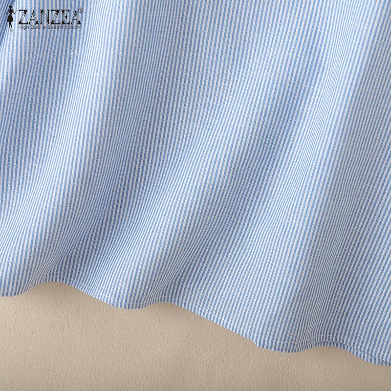 ZANZEA Women Casual V-Neck 3/4 Sleeve Loose Stripe Blouse