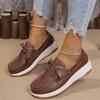 Women's Vintage Lace Up Platform Loafers Brown PU Leather Casual Shoes Woman Lightweight Comfortable Low Top Sneakers Plus Size