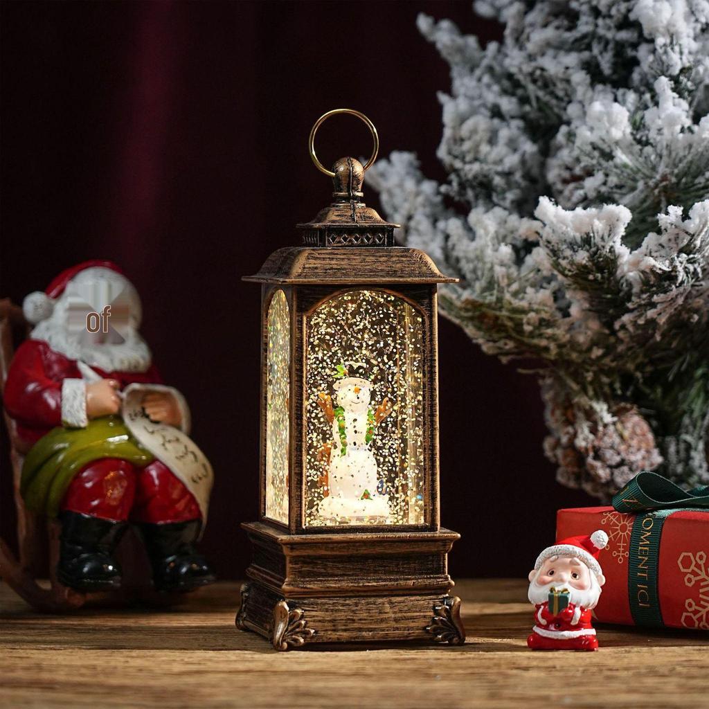 Christmas Chinese Lantern Water-Filled Luminous Music Box Snowfall Crystal Ball Decoration Ornament