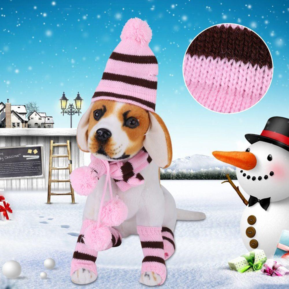 6Pcs/Set Cosplay Dressing Up Stripe Knitted Puppy Costume Pet Warm Hat Scarf Dog Socks Cat Clothes