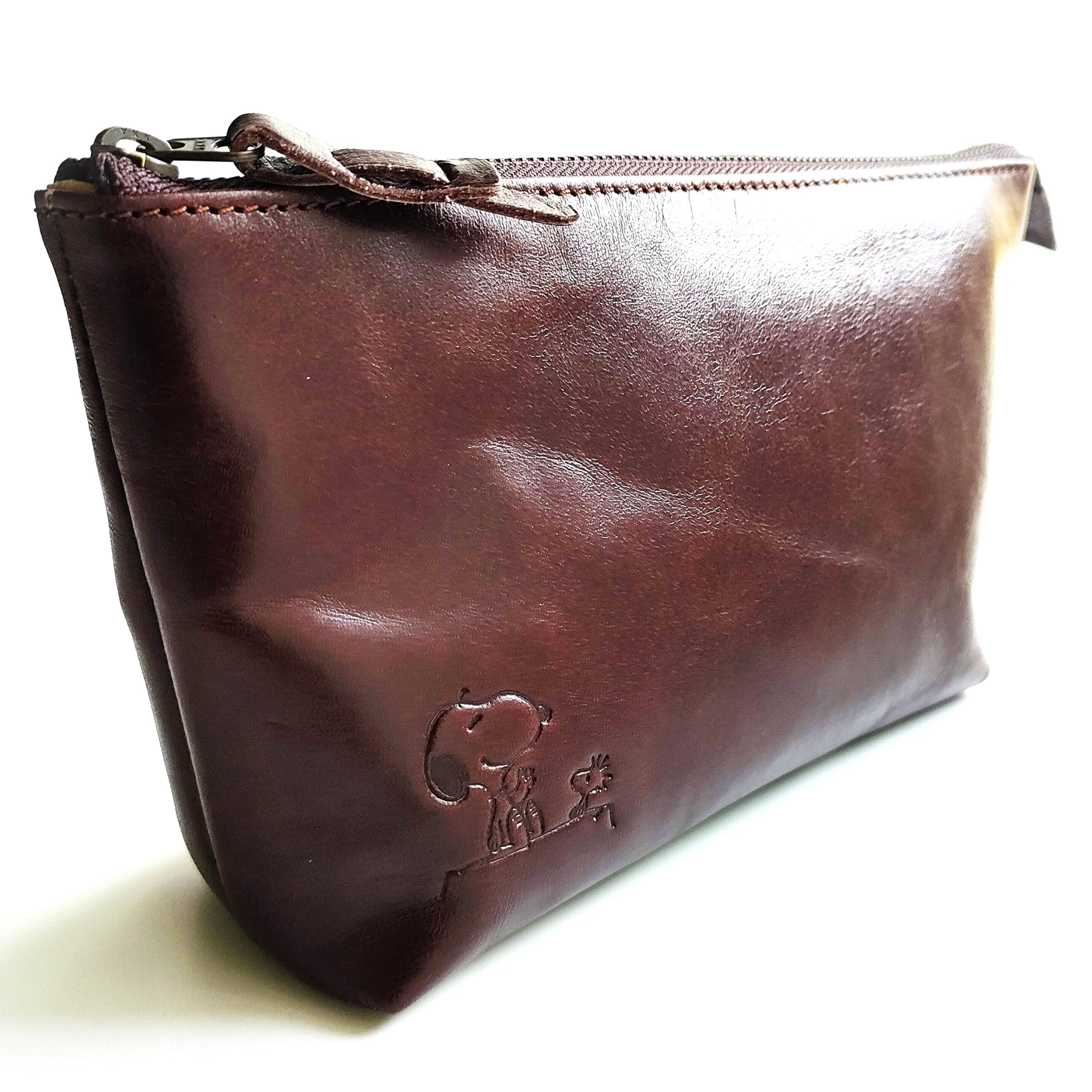 Peanuts Snoopy Genuine Leather Pouch for Adults (Bag-in-Bag) [90943] (Chocolate Brown)