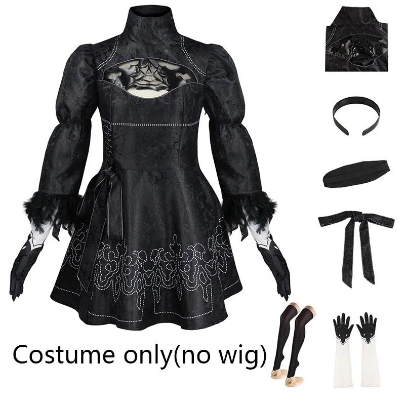Anime Automata 2b Cosplay Costume Black Tone Dress With Gloves Headwear Yorha No. 2 Type B Halloween Party Outfits