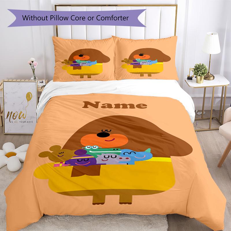 3pcs Custom Name Hey Duggee Bedding Set Duvet Cover Closure Includes 1 Duvet Cover & 2 Pillowcases, Soft and Comfortable for All Seasons.