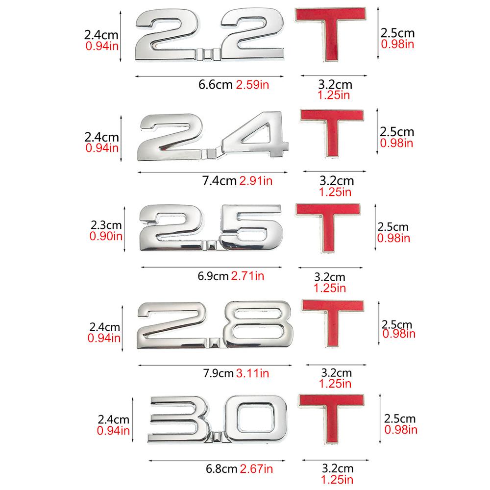 1Pcs 1.3T - 3.0T  Premium Metal Car Side Fender Rear Trunk Emblem Badge Decals for Any Vehicle