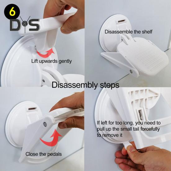 Pedal de banheiro com altura ajustável, design de ventosa sem furadeira, pedal largo antiderrapante, apoio para os pés de chuveiro que economiza espaço