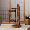Thai Style Wooden Candle Lantern, Retro Southeast Asian Glass Hurricane Lamp, Outdoor Windproof Feng Shui Decor for Garden