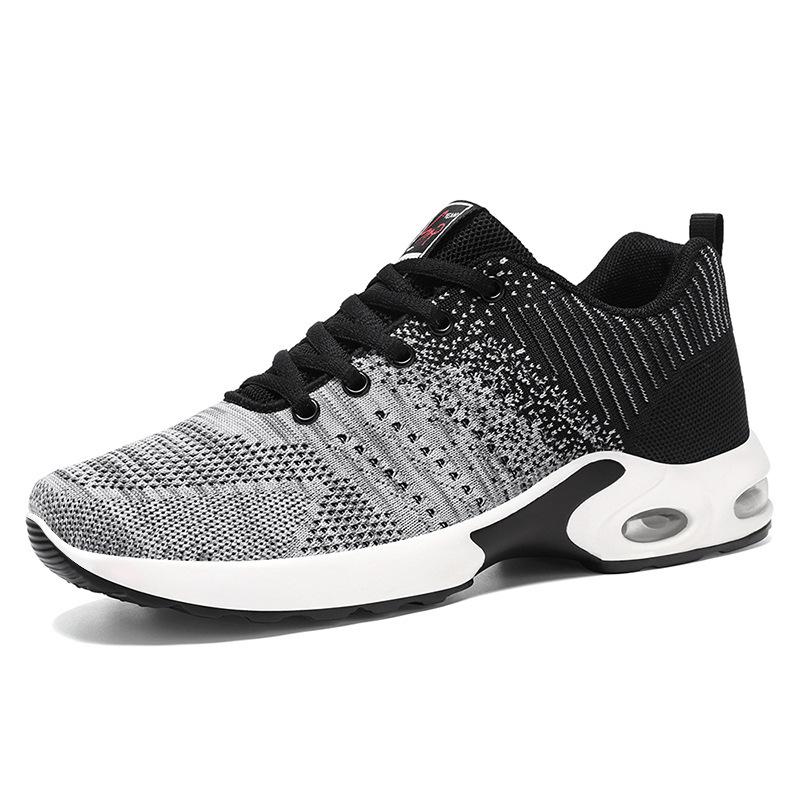 Sneakers New Large Size Men's Shoes Air Cushion Cushioning Running Shoes Flying Woven Breathable Shoes Men's Soft Sole Comfortable Mesh Shoes