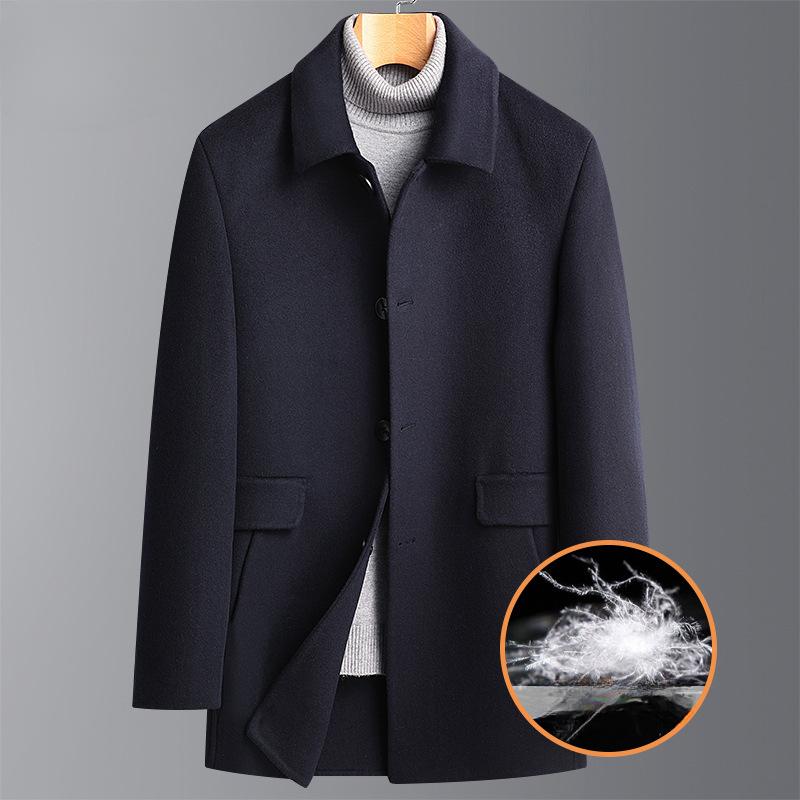 Herbst- und Winter-Abnehmbarer Daunen-gefütterter doppelseitiger Wollmantel für Männer mittleren und höheren Alters Verdickter mittellanger Wollmantel Windbreaker Jacke