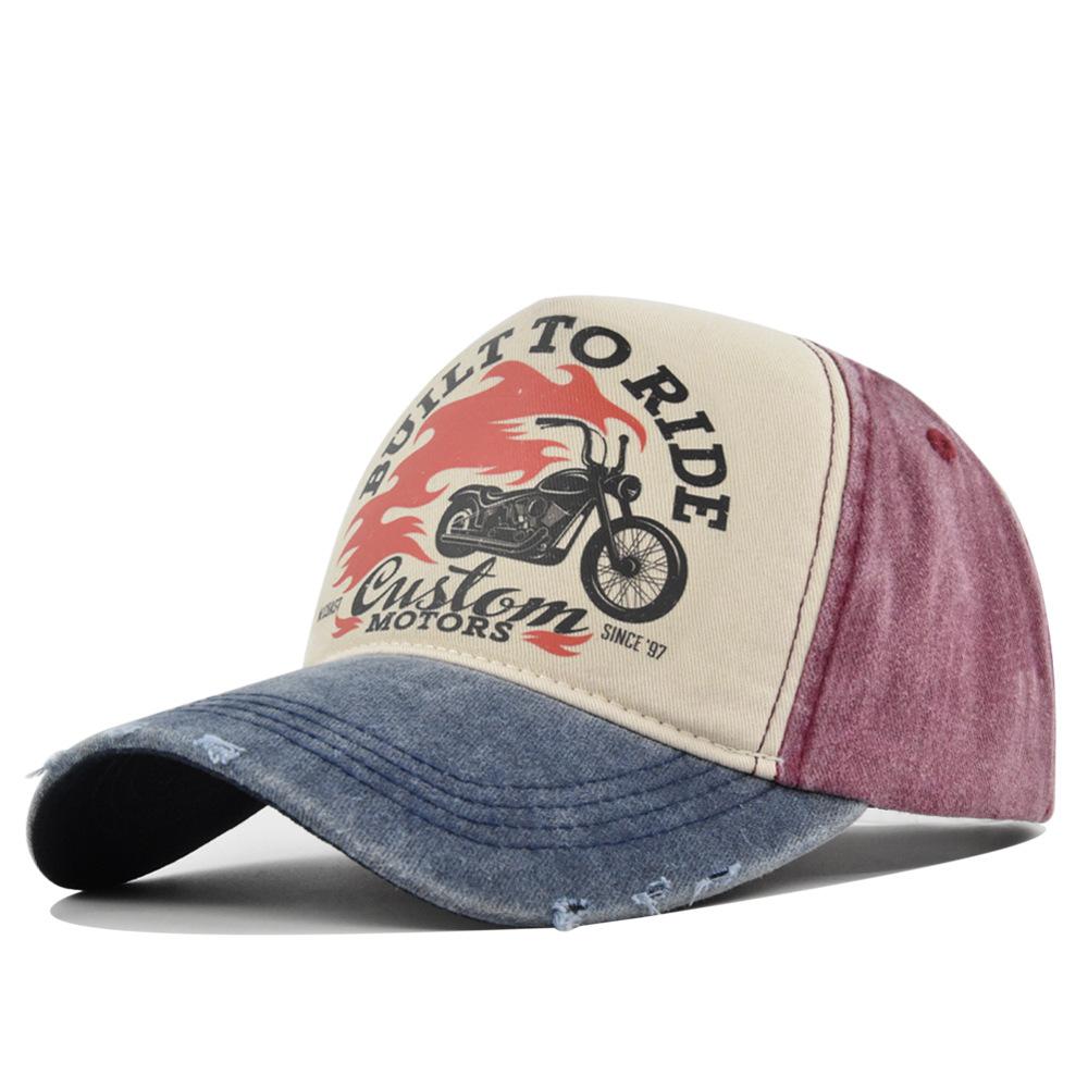 Dad Adjustable Cap Washed Color Contrast Blocking Color Vintage Cap Baseball Printing Motorcycle New Brand Latest Fresh Hats For Women Men