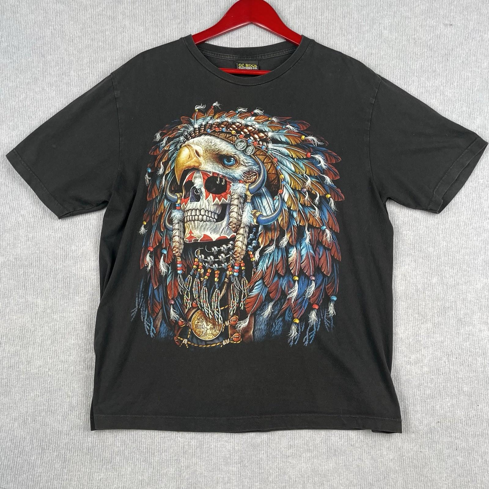 Tribal Skull Eagle Graphic Oz Rock Vintage Style Black XL Unisex T-Shirt M