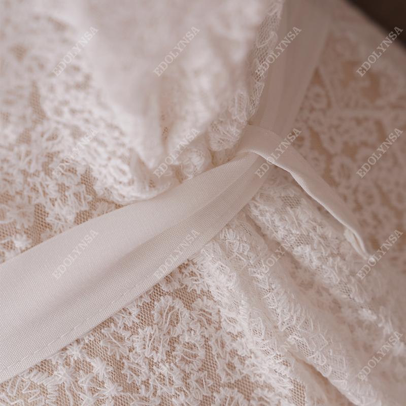 Weißes sexy Spitzenkleid vorne offen Sommer-Strandkleid in Übergröße mit selbstgegurtetem hohem Bund, Tunika für Damen, Strandkleidung, langes Kleid Q1301