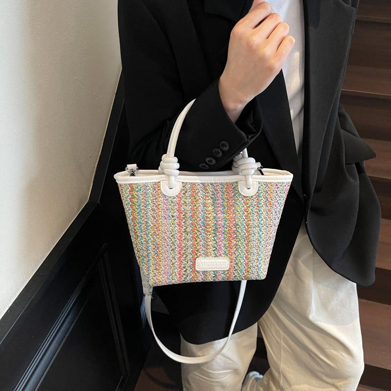 Large Capacity Straw Bag Women's New Fashionable Versatile Shoulder Bag Popular Underarm Bucket Bag
