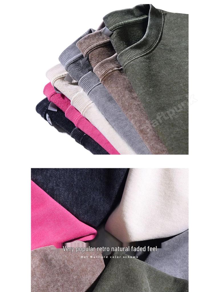 Men's 350g Vintage Washed Long Sleeve T-shirt - Lightweight Round Neck Casual Base Layer for Spring & Autumn.