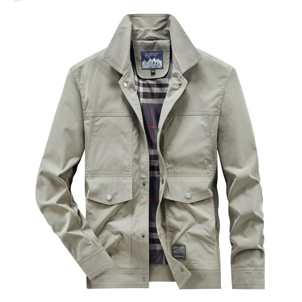 Podzimní nová bunda pánské velké kabátové topy pánské overaly vícesáčkové retro topy košile bundy pro muže