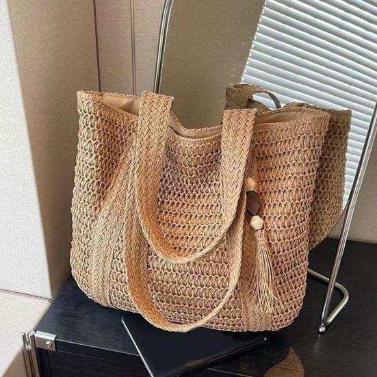 Woven Shoulder Bag, Large Capacity Tote Bag, Commuter Shoulder Bag, Summer Beach Tote, Lightweight Purse for Women Vacation Street Work