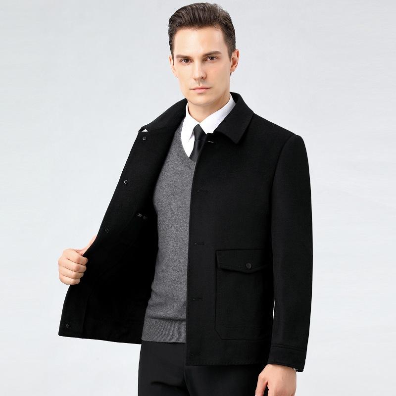 Middle-aged and Elderly Short Woolen Woolen Jacket Men's Jacket Thickened and Warm Middle-aged Dad's Cashmere Coat