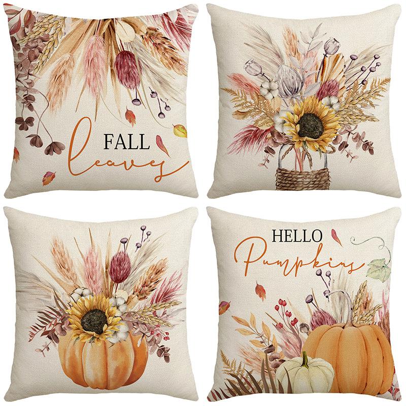 New Thanksgiving Autumn Cushion Pumpkin Maple Leaf Sunflower Home Cushion Pillow Cover