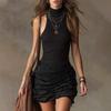Women's High Neck Sleeveless Slim Fit Halter Mini Dress Solid Gothic Bodycon Dress