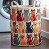 Quilted Laundry Basket Foldable Boho Fabric Laundry Hamper Cute Cat Storage Basket for Clothes Toys Blankets Nursery Bedroom