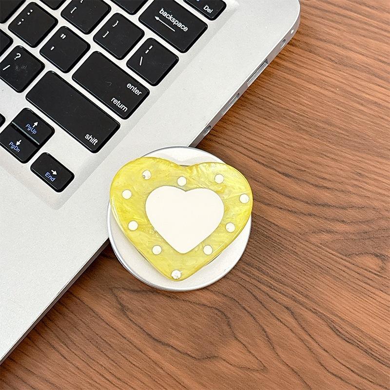 Women'S Magnetic Suction Is Suitable For Magsafe Watching Dramas, Desktop Mobile Phone Airbag Holder, Rhinestone, Heart-Shaped Mirror Sticker