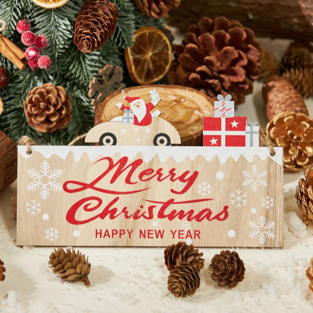 Merry Christmas Wooden Sign Christmas Diy Decorative Handicrafts Window and Door Bows Pinecone Bells Ornaments Small Gifts