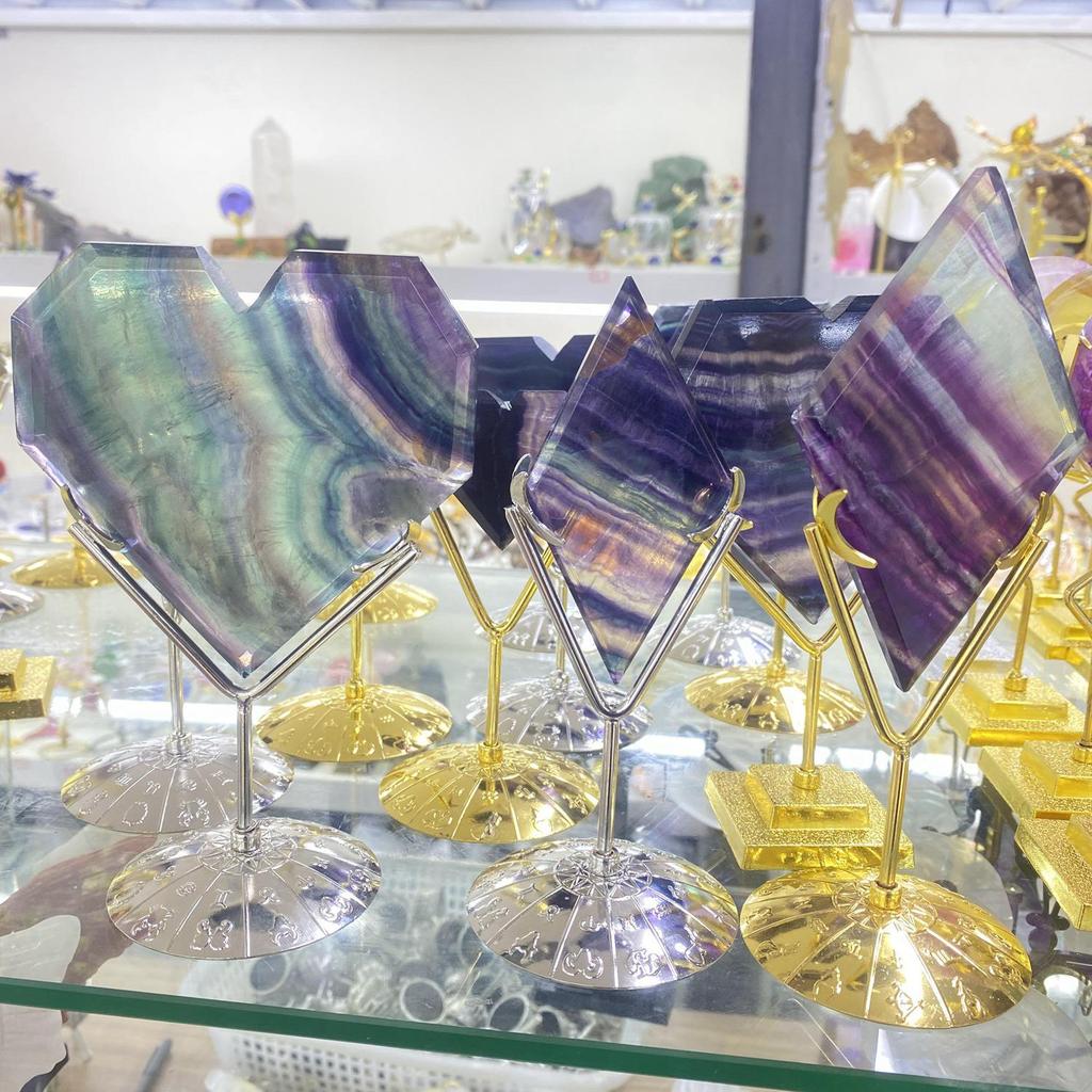 Silver Metal Display Stand for Crystal Heart Rhombus Slice