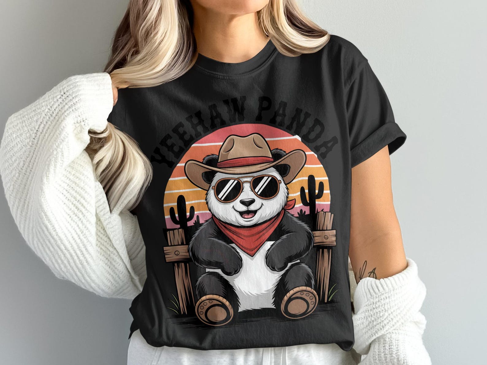 Yeehaw Panda T Shirt, Cowboy Panda Tee, Western Panda, Cute Panda Shirt, Cartoon Animal Top, Panda Gift, Animal Lover Tee, Panda T Shirt 3XL