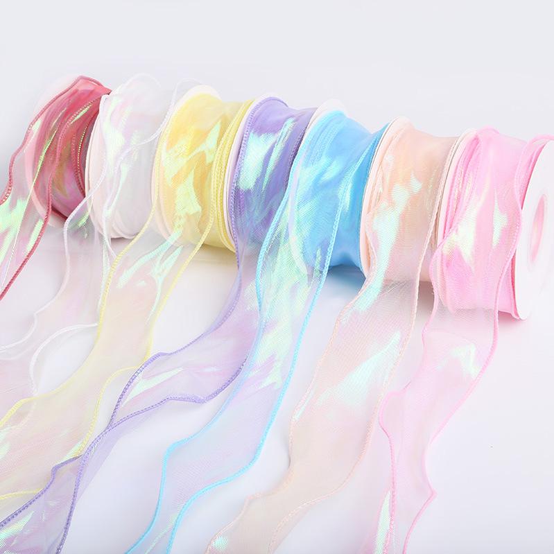 Iridescent 4cm Colorful Fishtail Yarn Ribbon for DIY Flower Gift Box Packaging