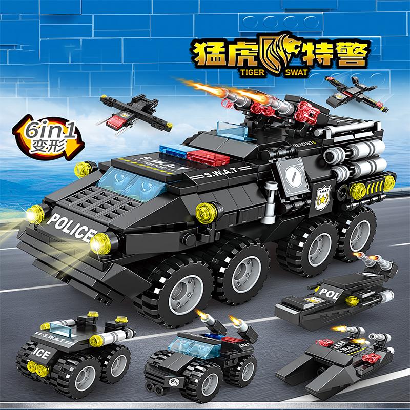 8 In 1 SWAT Tiger Building Blocks Armored Vehicle Combat Military Construction Toy Children DIY Assembly Birthday Christmas Gift