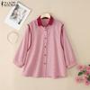 ZANZEA Women Turn Down Collar Loose Casual 3/4 Sleeve Stripe Blouse