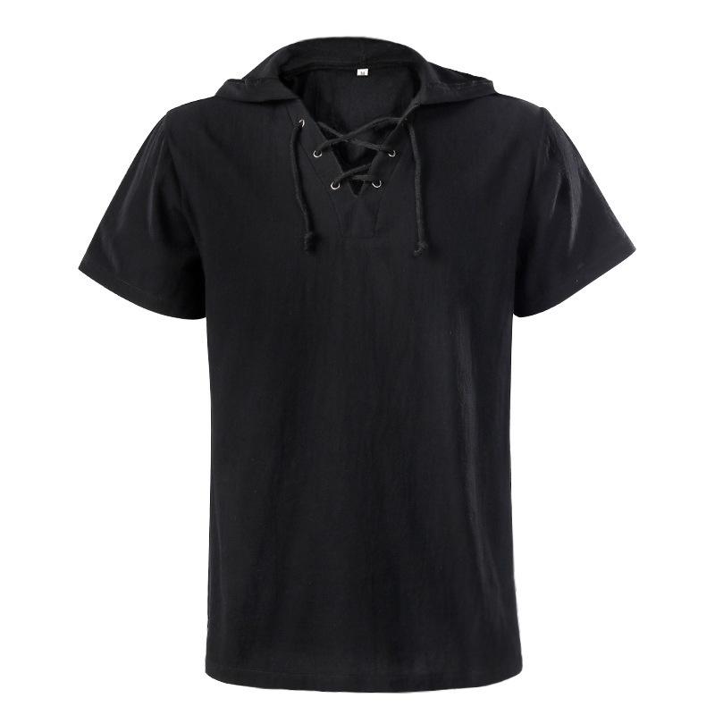 Men's Halloween Costume with Ruffled Collar - Steampunk Short Sleeve Hoodie
