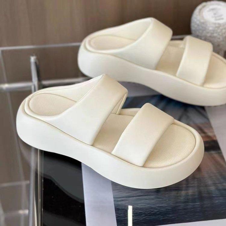 Muffin Platform Sandals Summer Wear New One-word with Open-toed Roman Shoes Beach Shoes