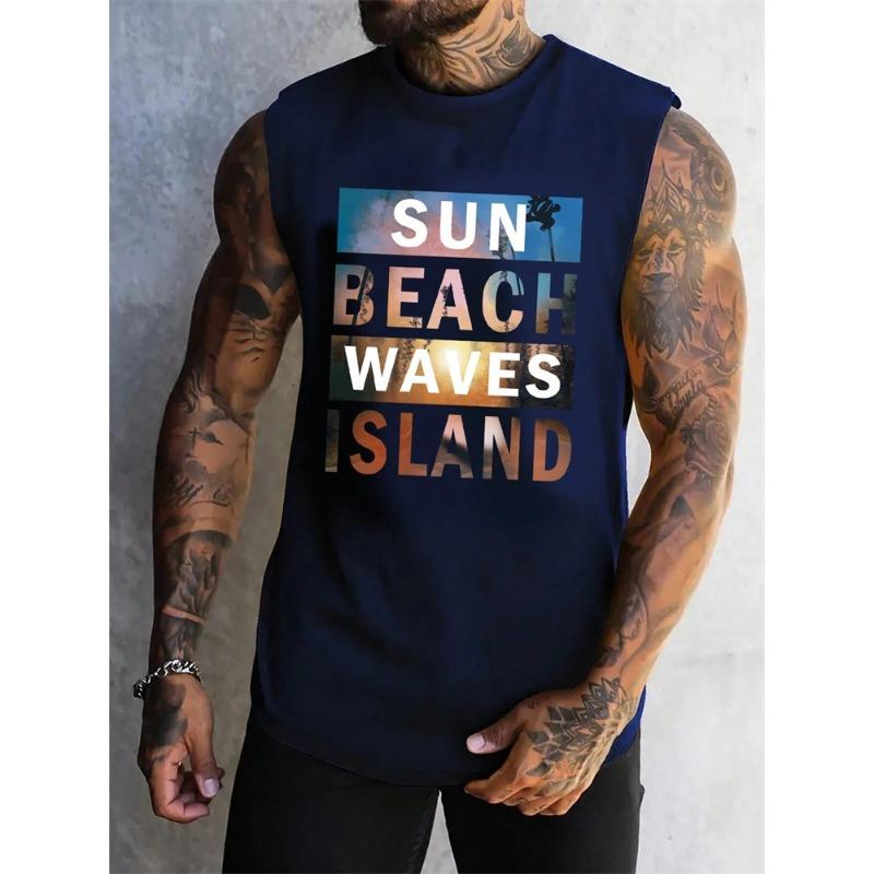 Stylish Men's Vacation Hawaiian Vest Gradient Coconut Print Casual Yacht Party Vest Plus Size Mens Resort Breathable T-Shirt Top