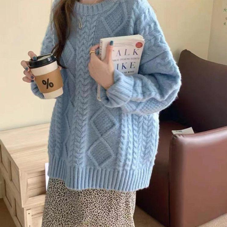 Свитер-пуловер, осень-зима 2023, нежные свободные свитера, вязаные свитера с напуском, женский пуловер с напуском One Size синий