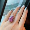 Jewelry Simulation Pink Diamond Color Separation Stone Retro Ring Yao Set Diamond Water Drop Ring Main Stone 13 * 18