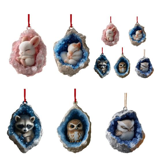 Forest Animal Ornaments 2D Acrylic Hanging Decor with Owl Squirrel Rabbit Designs Indoor Outdoor Christmas Tree Decoration