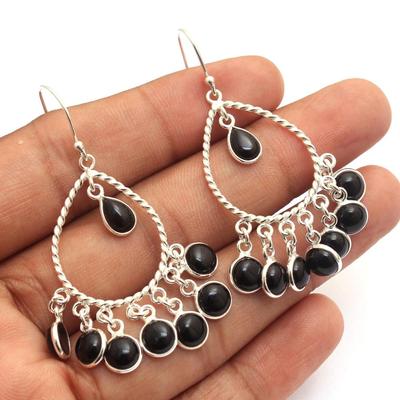 Schwarzer Onyx Silber Ohrring, Edelsteinschmuck, 925 Sterlingsilber Handgefertigter Schmuck, Geschenk für Sie, Damenschmuck